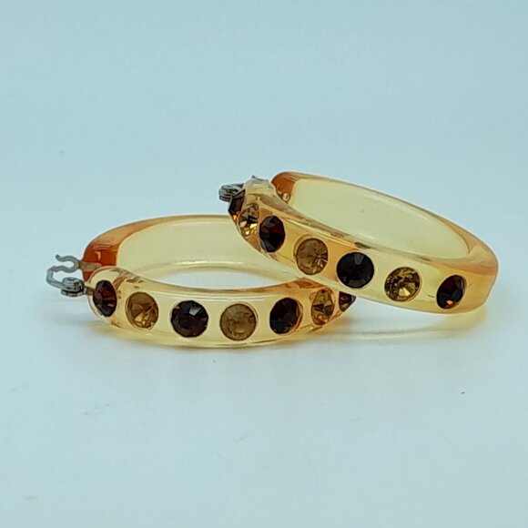 chunky light topaz Lucite Acrylic wide 1.5 Hoop Latch Back Fashion Earrings - Picture 4 of 4